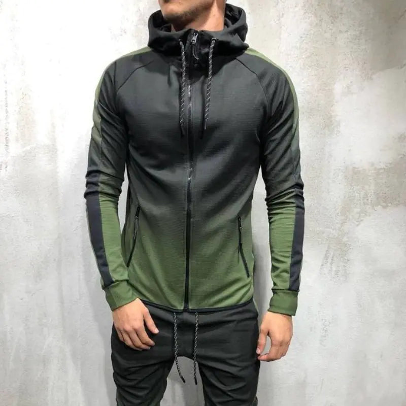 3D Gradient Zip-Up Hoodie for Men's Casual Style