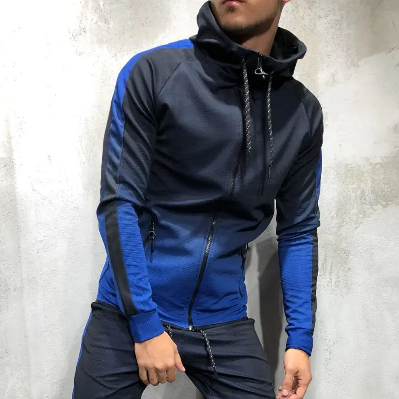 3D Gradient Zip-Up Hoodie for Men's Casual Style